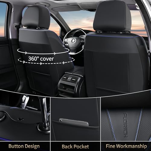Image of FLORICH Automotive Car Seat Covers Front Seat, Leather Car Seat Cover 2 Pack Waterproof Front Seat Covers Full Coverage Driver Seat Protector Universal Fit for Most Cars SUV Trucks, Black&Blue Line