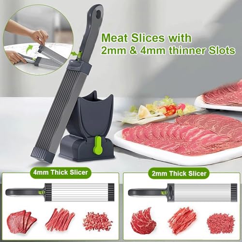 OMNIZO Fresh Meat Slicer Knife Set – 17-in-1 Stainless Steel Adjustable Meat Cleaver, 2mm & 4mm Thickness Manual Meat Cutter for Chicken, Beef & Jerky – Kitchen Knife Set for Meat Slicing, Cutting - Thumbnail 2