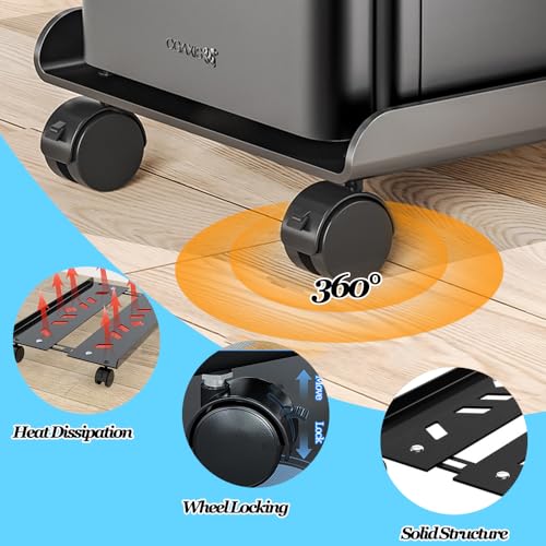 Niciksty Soporte CPU, Soporte Torre Ordenador con Clips Organizador de Cables Autoadhesivo, Soporte para PC Ajustable Móvil con 4 Ruedas, Blanco - imagen 4