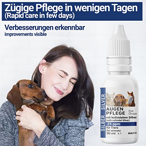BMUT 1x 30ml Augentropfen für Hunde & Katzen mit kolloidalem Silber – 25 ppm – Augenpflege – Juckreiz, Reizung, Tränenflecken