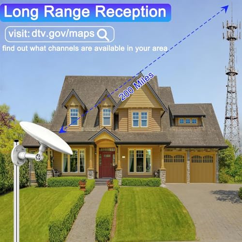 Image of Omni Directional TV Antenna Outdoor, Outdoor Antenna for Smart TV, 720 Long Range Reception Digital HD Signal, with Super Signal Booster, for Attic /Camping /RV /Boat, 2026 (White&Larger)