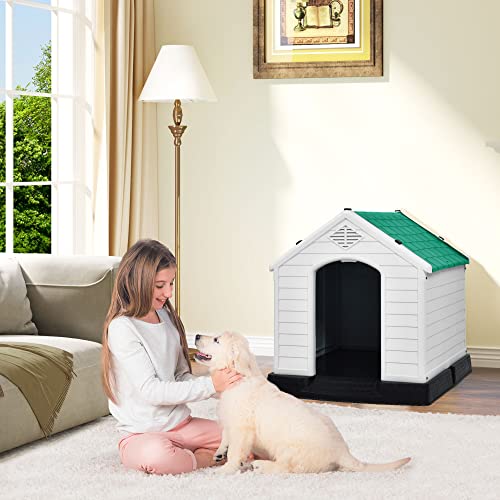 DWVO Large Outdoor Dog House, Plastic Doghouse with Air Vents and Ground Nails, Insulated Water Resistant Puppy Shelter for Small Medium Dogs (28.5''L x 26''W x 28''H, Green) - Image 4