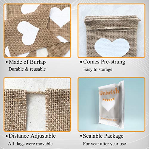 Uniwish Heart Banner Garland Wedding Engagement Party Decorations Valentines Day Anniversary Photo Props Vintage Rustic Burlap Love Hanging Bunting Sign #TOP1