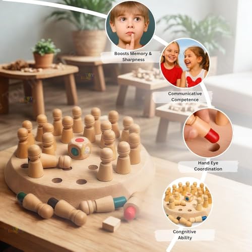 Image of Wooden Color Memory Chess Game for Kids Age 3+ | Wooden Memory Match Stick Chess Board Game | Brain Puzzle Toy for Boys, Girls & Adults | Montessori Learning & Family Game