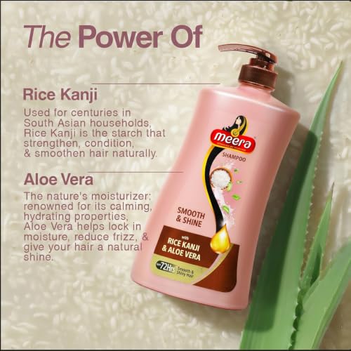 Image of Meera Smooth & Shine Shampoo with Rice Kanji & Aloe Vera | Up to 72 Hours Smooth & Shiny Hair | Nourishes & Softens Hair | Suitable for Men & Women | 1000ml