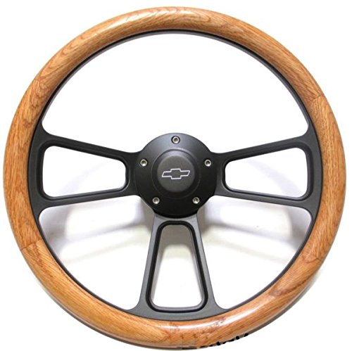 Compatible with 1966 1967 Chevy C10 Pick-Up Truck Oak Steering Wheel & Black Billet Adapter