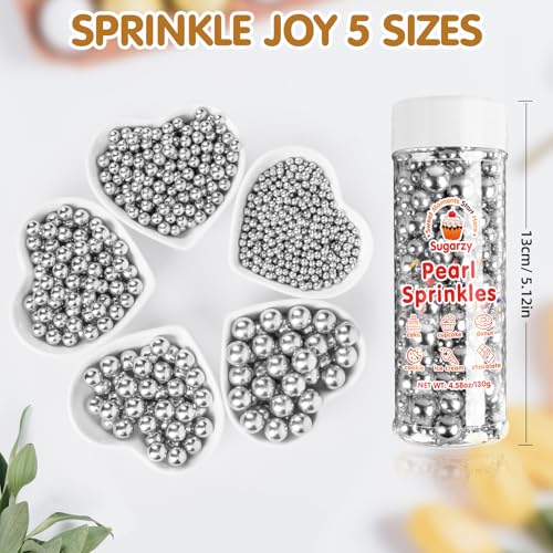 Image of Silver Pearl Sprinkles,Edible Pearl Sugar Sprinkle for Cake Decorating,130g /4.58oz Mix Size,Festival Baking Edible Cake Decorations,Cupcake Toppers,Cookie Decorating Donuts Ice Cream Toppings,Wedding Birthday Party Supplies