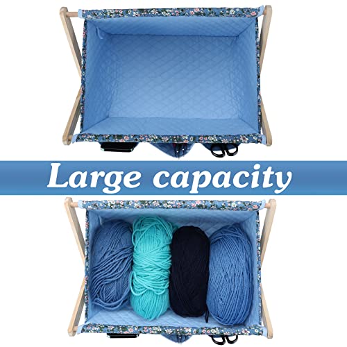 Image of Yarn Caddy Large Size Yarn Storage Organizer for Yarn Skeins-Organizer for Crochet Hooks Knitting Needles Other Accessories (Flower-Blue1)