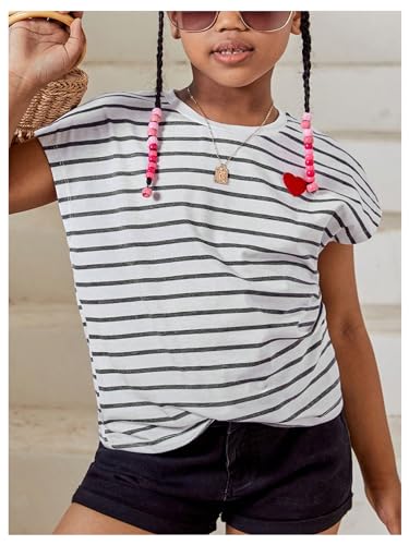 Image of SOLY HUX Girl's Cute Striped T Shirts Short Sleeve Heart Casual Teen Tee Tops Preppy Clothes