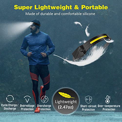 LED Headlamp Rechargeable, 2-Pack 270°Wide Beam Head Lamp with Motion Sensor, 5 Modes Lightweight Waterproof Headlight for Night Running, Camping, Hiking, Cycling, Outdoor for Adults and Kids - Image 5