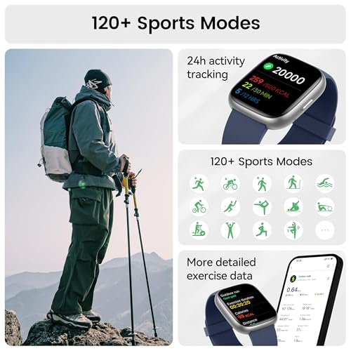 Image of Smart Watch with Alexa Built-in, 1.83 inch HD Touchscreen Fitness Tracker with Bluetooth Calling, Fitness Watch with Heart Rate /Sleep Monitor /120+ Sports, IP68 Waterproof Smartwatch for Android iOS, Blue