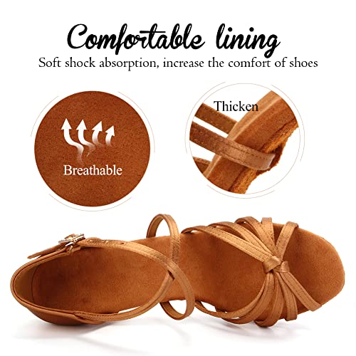 YKXLM Silk Fabric Brown Latin Dance Shoes for Girls Latin Ballroom Dance Shoes Girls with Diamond Buckle,Model US-TL-LP1203-ZSZK, 2 M Little Kid4