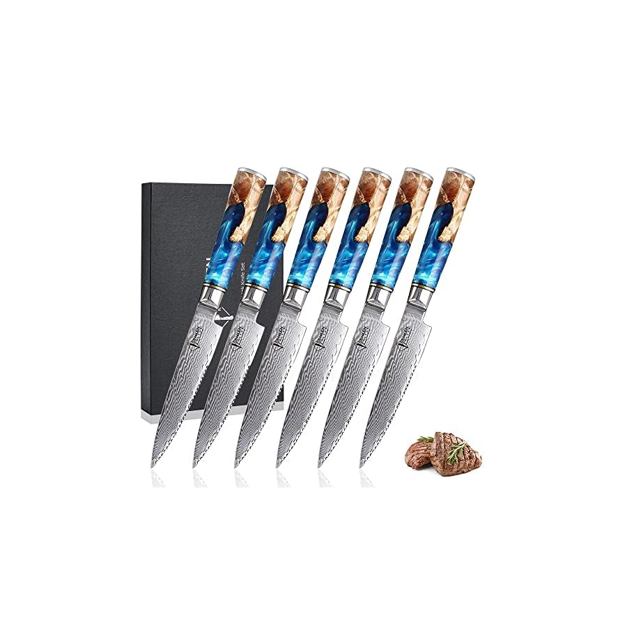SENKEN-13-Piece-67-Layer-Damascus-Steel-Kitchen-Knife-Set-Tsunami-Collection-7-Piece-Chef-Knife-Set-with-6-Matching-Damascus-Steak-Knives SENKEN 13-Piece 67-Layer Damascus Steel Kitchen Knife Set - "Tsunami" Collection - 7-Piece Chef Knife Set with 6 Matching Damascus Steak Knives