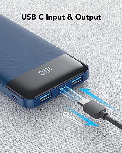 Charmast 10400mAh Power Bank USB C Battery Pack with LED Display Type C Powerbank Portable Charger Compatible with Smartphones Tablets and More (Blue)