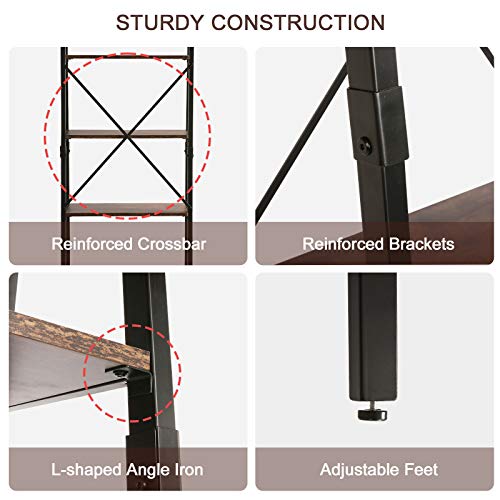 TOOCA 5-Tier Ladder Shelf Wood Multipurpose Utility Open Back Industrial Leaning Ladder Bookshelf Design Premium Quality Easy Assembly Shelf Storage for Living Room Bedroom Kitchen Home Office Balcony