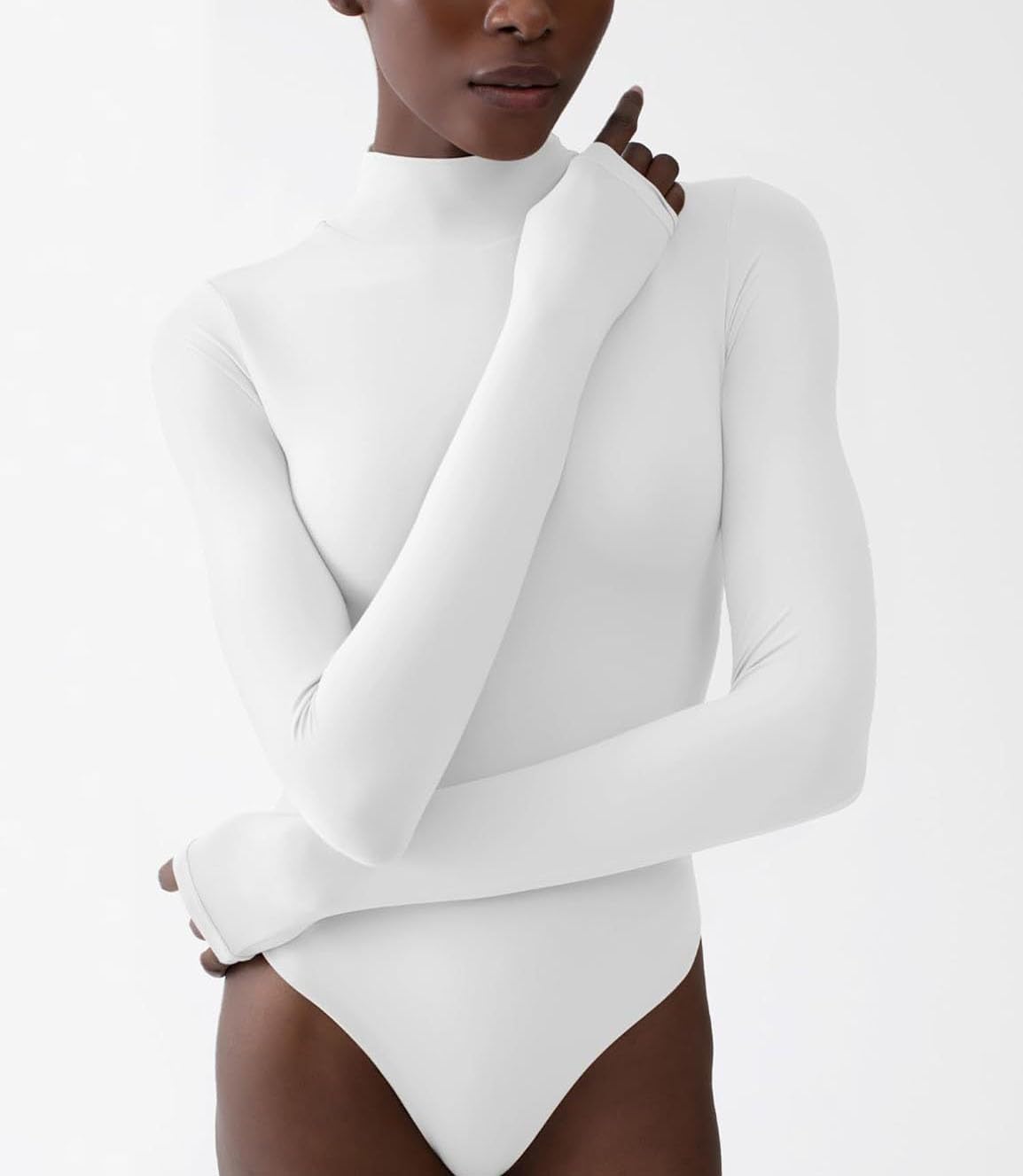 hixswnu Manga Larga Bodysuit Mock Turtle Neck Body Suits de Las Mujeres Que salen Tops Slim Fit Tight Fitting Jumpsuit