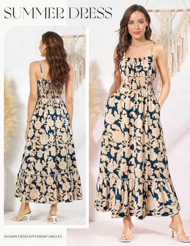 Image of GRACE KARIN Summer Dresses for Women 2026 Vacation,Smocked Floral Maxi Dress,Boho Beach Sundress with Pocket Fashion Clothing