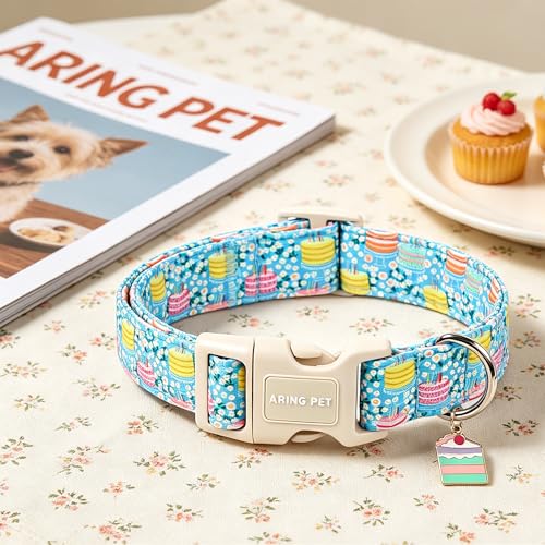 Image of ARING PET Happy Birthday Dog Collar, Cute Blue Cake Doggy Collars for Puppy Small Medium Large Boy Girl Dogs, for Dog Birthday Parties Photo Shoots Celebration Gifts-XL