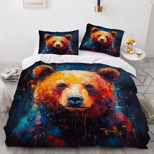 Oso Animal Funda Nordica Cama 90/105 Juvenil,Fundas para Edredón 135X200 con Cremallera,con Funda De Almohada,3D Microfibra Juego De Ropa De Cama para Niños,A16