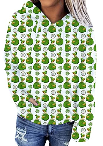 Image of Women's St. Patrick's Day Hoodie Sweatshirts Irish Stylish Shamrock Clover Print Casual Pullover Tops
