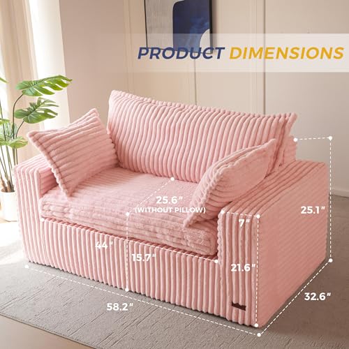 Image of MAXYOYO 59 inch Bean Bag Sofa Couch, Loveseat Boneless Couch in a Box, Upholstered Small Mini Sofa with Deep Seating for Living Room Bedroom Office Apartment, No Assembly, Pink