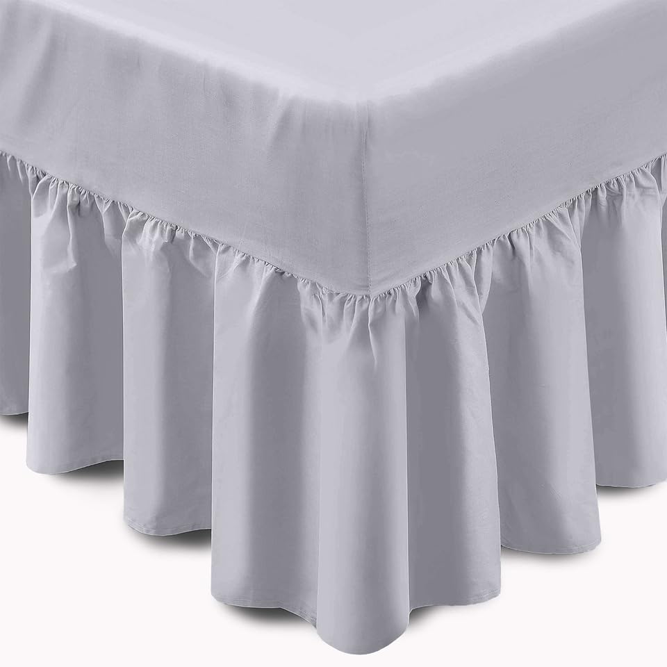 Easy Care Plain Dyed Polycotton Valance Sheet Super Soft Shrinkage Fade Resistant Frilled Valance Bed Skirts Extra Deep Fitted Valance Bed Sheets (Silver, Super King)