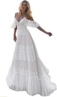 Sorayan Women's Chic Lace V-Neck Ruffle Sleeve Boho Beach Wedding Dress - Lightweight Outdoorsy Gown