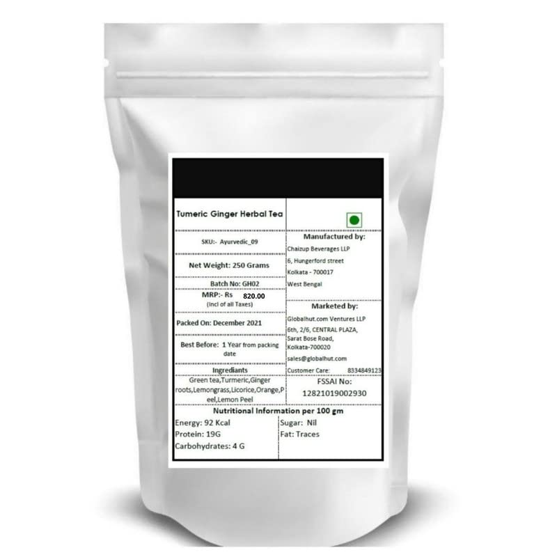 Image of Siyacha Tea Turmeric Ginger Green Tea, Whole Leaf Loose Chai Patti, Immunity Boosting, Antioxidant Rich Blend, Natural Detox Herbal Blend, Super Food Blend, 250 Grams
