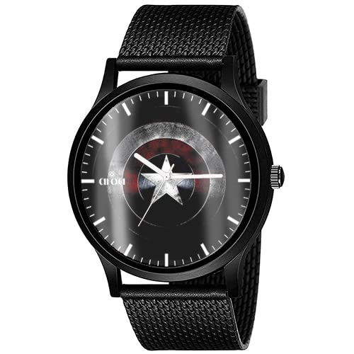 AROA Watch New Watch for Men Captain America Shield Model : 066 Black Design Black Metal Type Rubber Analog Watch Black Dial for Men Stylish Watch for Boys (B0BYT8CKQG) Amazon Price History, Amazon Price Tracker