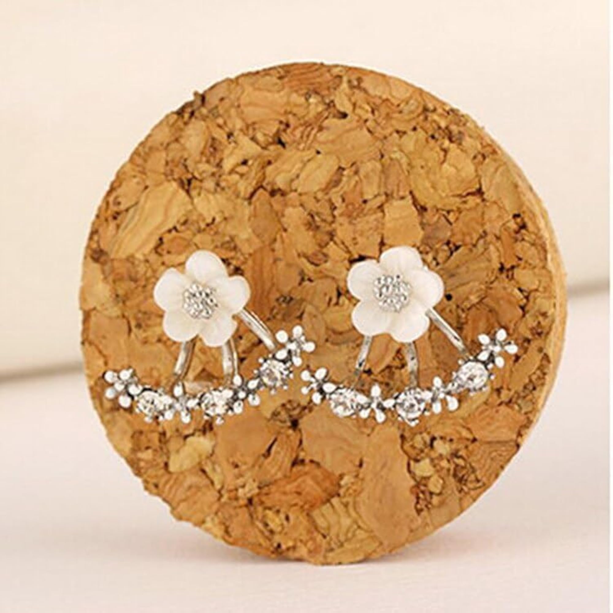 Floral Stud Earrings With Zircon, Tiny Daisy Flower Ear Jacket