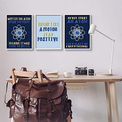 Image of 'Atom Cross The Road Scientific Humor Blue'| 3pc Framed Giclee Art Set 3 | Stupell Industries | White, 16 x 20 Inches, Easy to Hang and Sturdy, Made in USA, by Lil' Rue