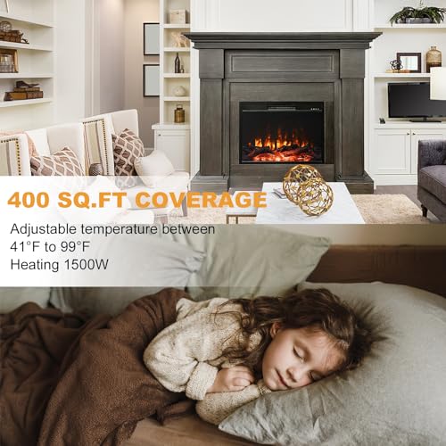 50\" Electric Fireplace with Mantel, Versatile and Stylish Heater for Your Living Room or Bedroom, Includes Remote Control, LED Flame Effects, and Adjustable Brightness for The Perfect Ambiance, Gray