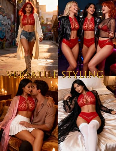 Image of Avidlove Womens Fishnet Lingerie for Women Sexy Two Piece Lingerie Set Stripper Outfit