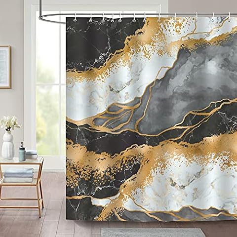 Bonhause Cortina de Ducha Mármol Negro Gris 180x180cm Cover