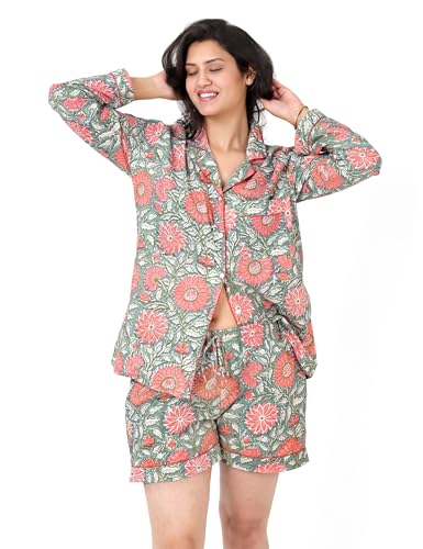 Huar Women Pajama Set, 4 pcs Button Down Vacation Beach Cotton Set, Lounge wear PJ Set For Birthday3