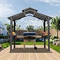 Domi 8x5FT Hardtop Grill Gazebo, Grill Canopy for Outdoor Grill w/Double Galvanized Steel Roof, 2 Side Shelves and Ceiling Hooks, Grill Tent BBQ Gazebo for Patio Garden Backyard, Grey, Gray