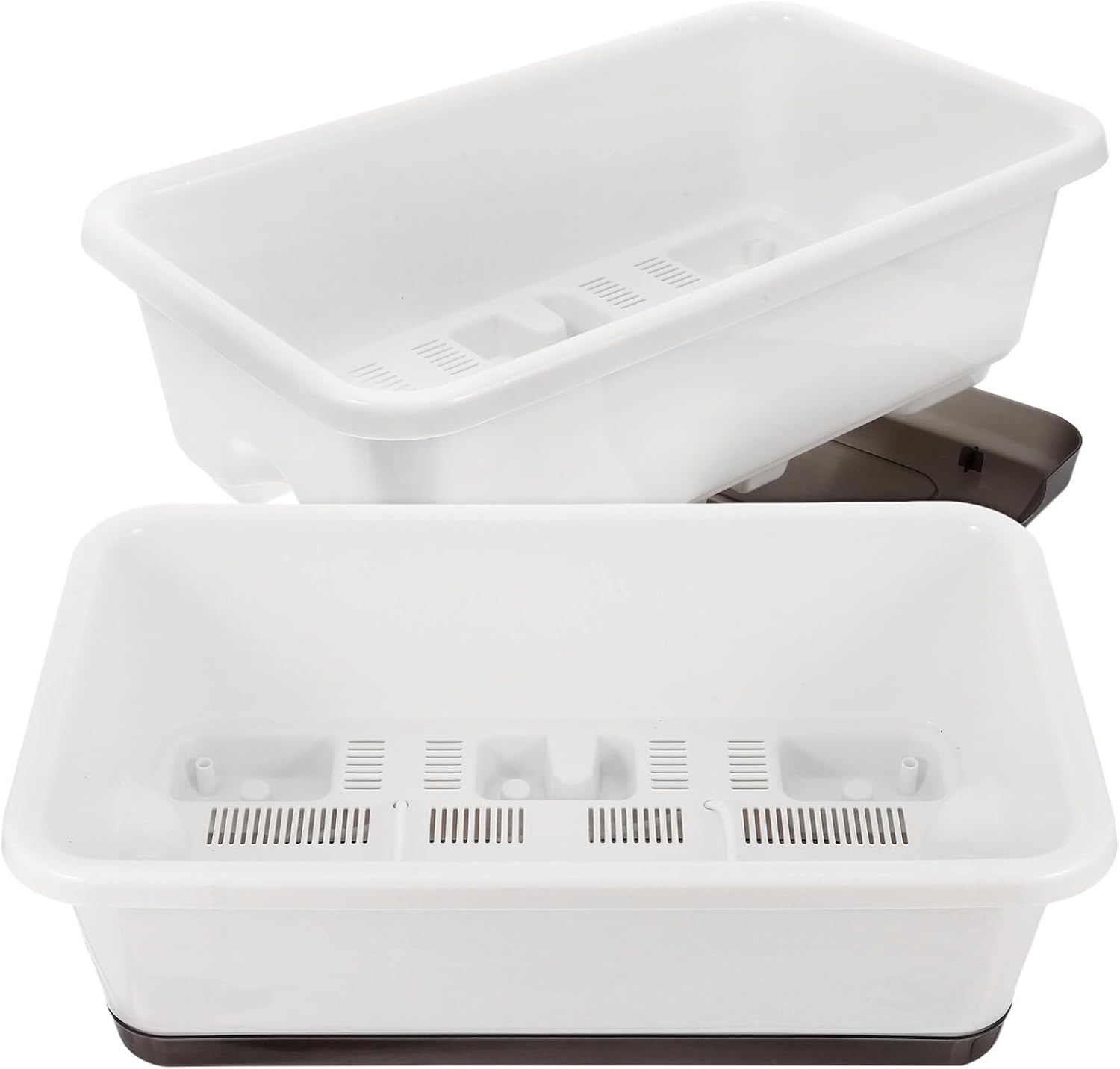 2pcs Rectangular Window Flower Boxes for Vegetables and Succulents, White Plastic Windowsill Planter Trough with Drainage Tray, Outdoor Balcony Garden Planting Container