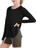 Girls Athletic Long Sleeve Shirts Kids Side Slit Quick Dry Workout Tops Tees with Thumb Hole 5-14 Years