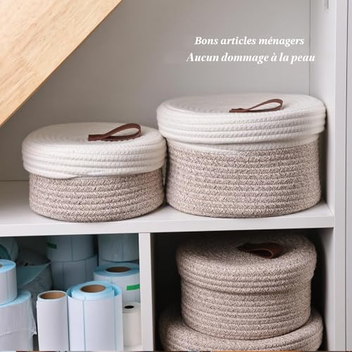 Panier de rangement avec couvercle anti-poussière blanc brun