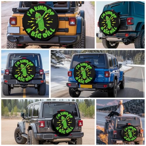Image of GENANY Funny Pickle Dill Spare Tire Cover for RV Trailer, Waterproof, No Camera Hole, Size 15 Fits 27-29 Inch