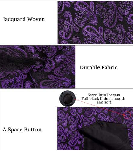 Image of DiBanGu Mens Paisley Suit Waistcoat,Silk Dress Vest and Bowtie Pocket Square Cufflinks with Lapel Pin Set for Wedding Tuxedo