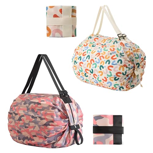 Sumneo 2er Pack Faltbare Tragetasche mit Reißverschluss | Große, wiederverwendbare Einkaufstasche & Badetasche für Damen | Ideal für Reisen, Camping, Strand & Sport
