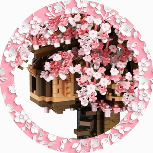 Pink Cherry Blossom Bonsai Tree Building Blocks Set,(1443 Pieces) Flower Treehouse Model Mini Building Block Toys,Tree House Model Toys Gifts for Kid and Adult
