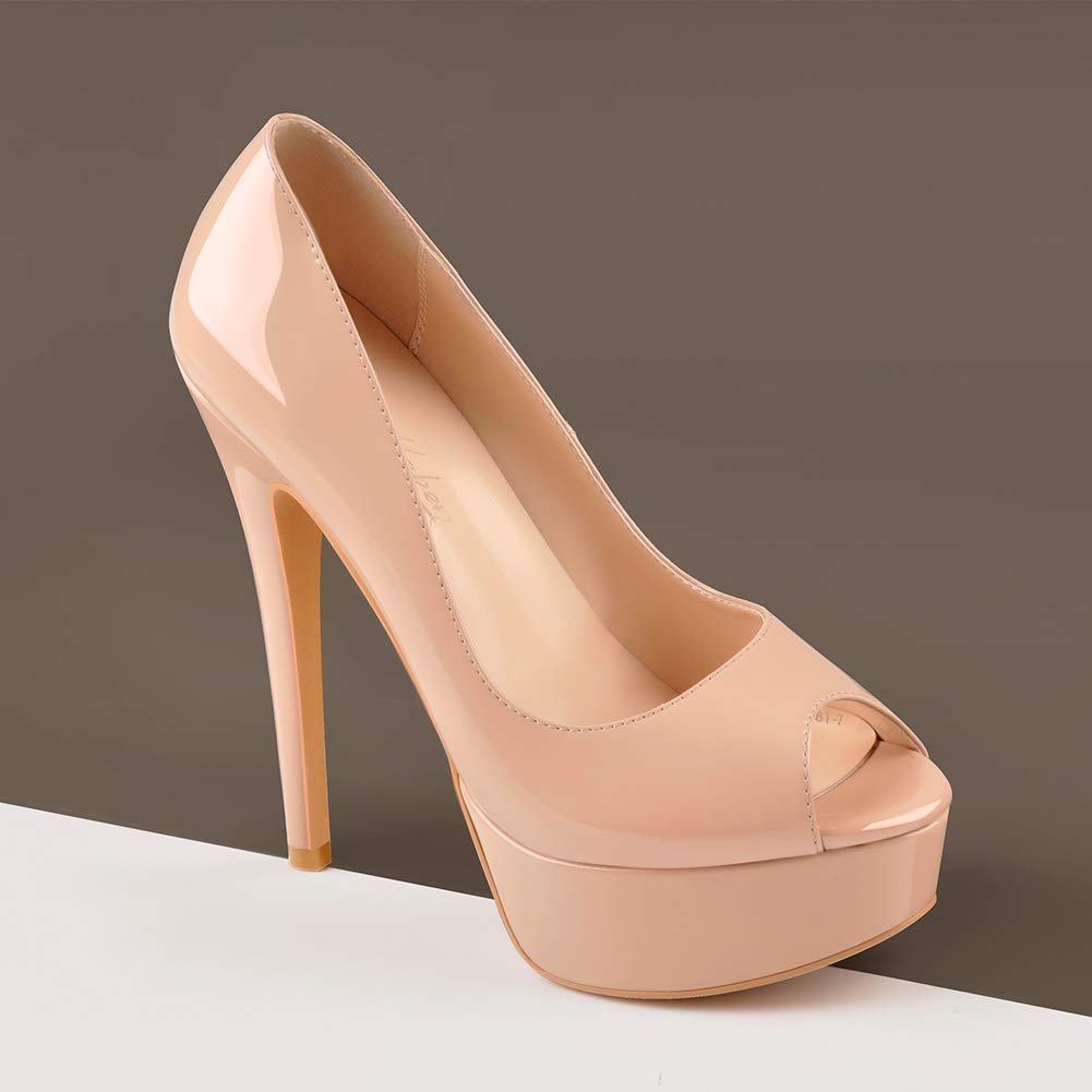 Only maker Damen Plateau Pumps Peep Toe Stiletto Absatzschuhe High Heels Modische Damenschuhe