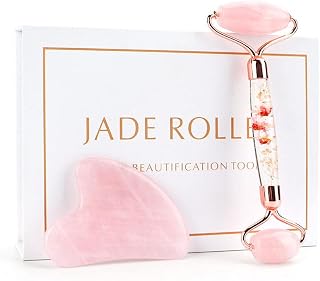 Face Massage Jade Roller Rose Quartz Natural Stone Crystal Heart with Box