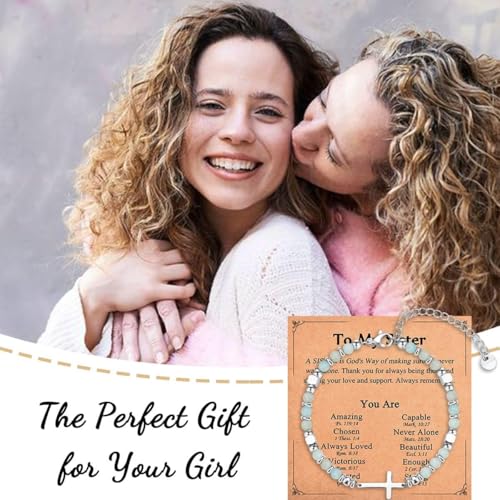 Image of Religious Cross Bracelet for Women Girls, Christian Gifts for Daughter Granddaughter Sister in Christ Friend Niece on Birthday Christmas Easter Valentines Day Graduation
