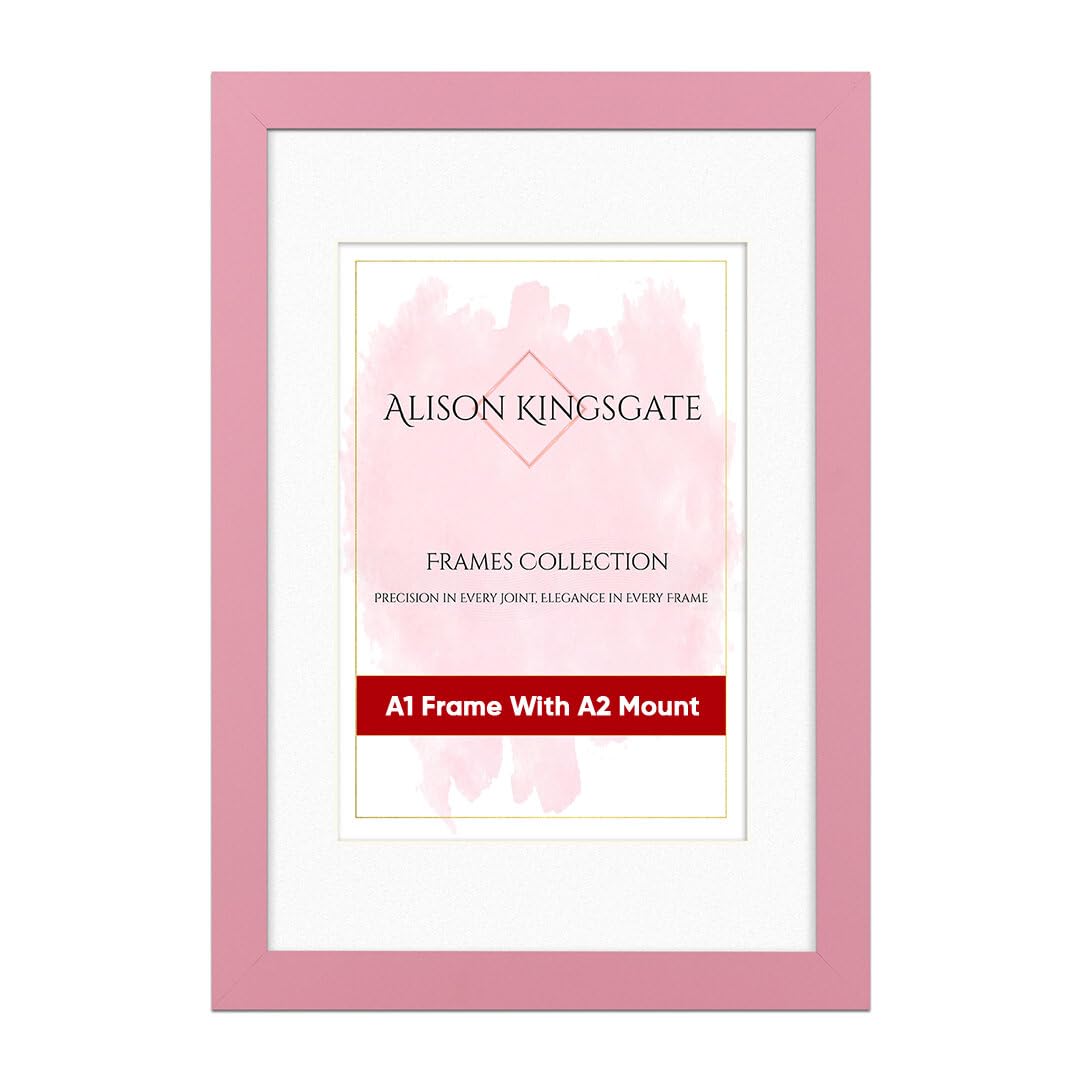 Alison Kingsgate A1 Pink Picture Frame with Mount for A2 Photo - Engineered Wood Photo Frame with Precision Cut Cardboard Mount - Ideal for Posters - Sizes & Colours Available โ image 1