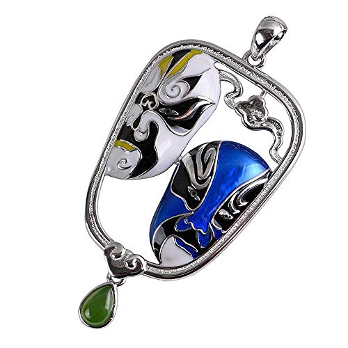 Collier argent S925 avec pendentif Masque Opéra de Pékin gravé