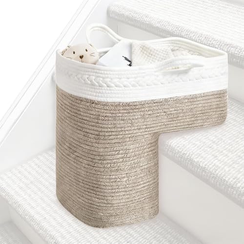 Cesta para escaleras, organizador de ropa con asas, cesta de almacenamiento para escaleras alfombradas, para escaleras, lavandería, juguetes, libros, hogar, sala de estar, esquina, dormitorio