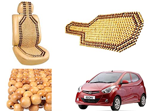Image of Car Bead Seat Wooden Beads Cushion Cover Pad for Hyundai Eon, Acupressure Sitting Seat Cover | Cream Color - Pack of 1